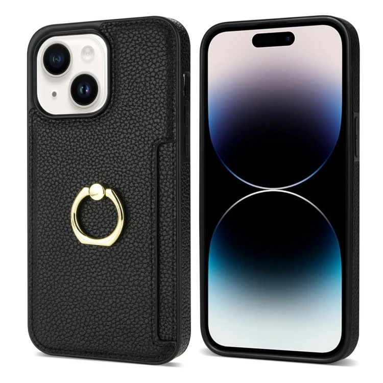 EDA005482704A_1.webp Ring Card  Litchi Leather Back Phone Case, For iPhone 15, For iPhone 14 Plus, For iPhone 14 - Image 2