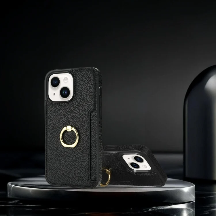 EDA005482704A_6.webp Ring Card  Litchi Leather Back Phone Case, For iPhone 15, For iPhone 14 Plus, For iPhone 14 - Image 7