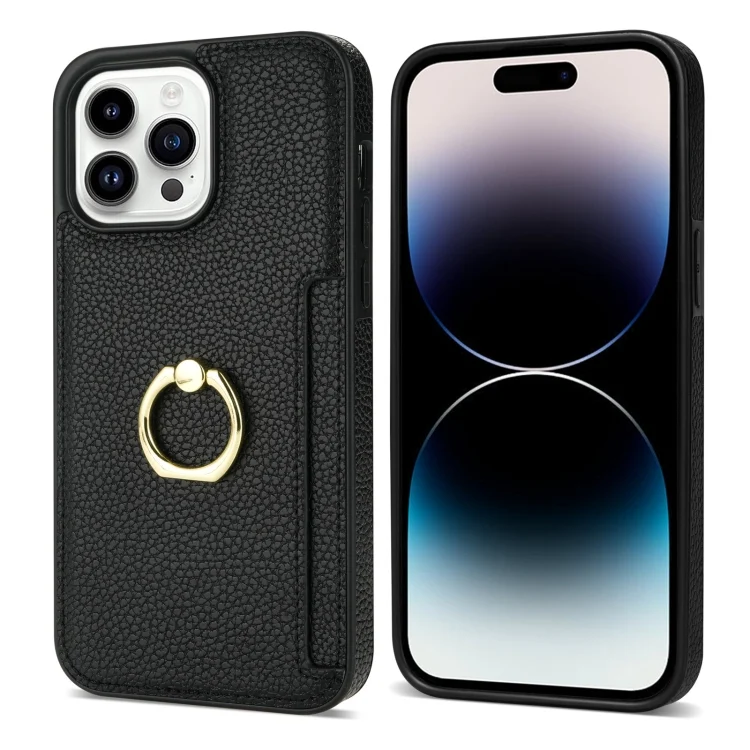 EDA005482707A_1.webp Ring Card  Litchi Leather Back Phone Case, For iPhone 14 Pro, For iPhone 14 Pro Max, For iPhone SE 2022 / 2020 / 8 / 7 - Image 2
