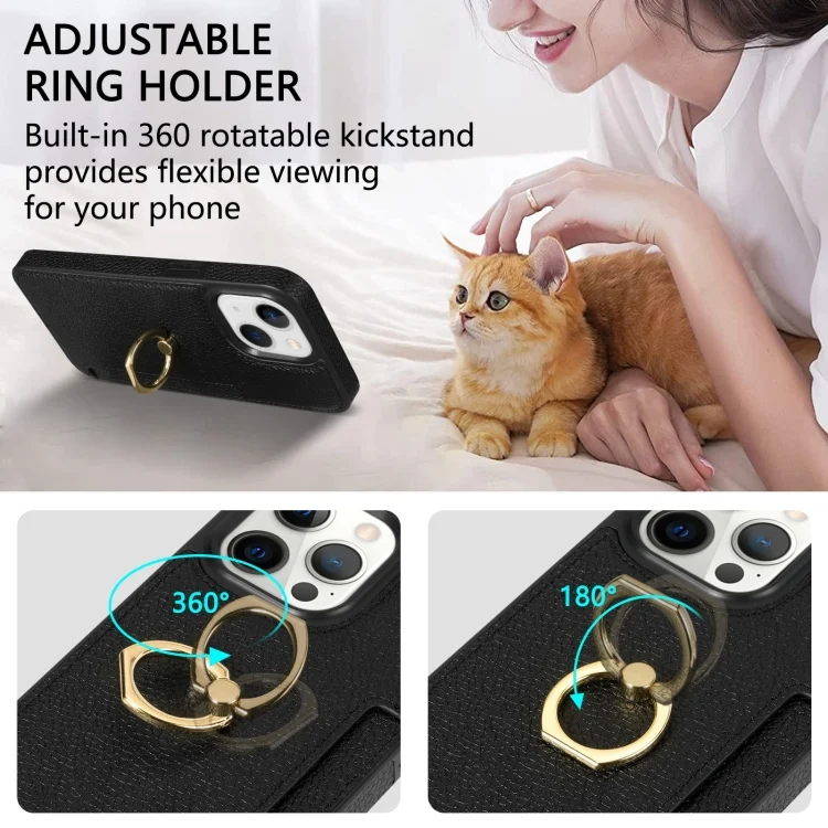 EDA005482713A_5.webp Ring Card  Litchi Leather Back Phone Case, For iPhone 13 mini, For iPhone 12, For iPhone 12 Pro Max - Image 6