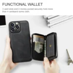 JEEHOOD Magnetic Zipper Wallet Leather Phone Case, For iPhone 15 Pro Max, For iPhone 15 Pro, For iPhone 15 Plus, For iPhone 15 - Image 3