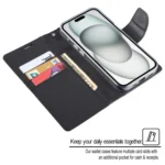 GOOSPERY CANVAS DIARY Fabric Texture Flip Leather Phone Case, For iPhone 15 - Image 3