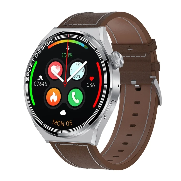 HDT MAX 1.60 inch Silver Dial Leather Band IP68 Waterproof Smart Watch Support Bluetooth Call