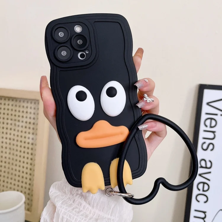 Wave Edge Big Duck Silicone Phone Case with Wristband, For iPhone 15 Pro Max, For iPhone 15 Pro, For iPhone 15 Plus, For iPhone 15
