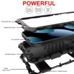 R-JUST Metal + Silicone + Tempered Glass Life Waterproof Phone Case with Holder, For iPhone 15 Pro Max, For iPhone 15 Pro, For iPhone 15 Plus, For iPhone 15 - Image 2