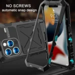 R-JUST Metal + Silicone + Tempered Glass Life Waterproof Phone Case with Holder, For iPhone 15 Pro Max, For iPhone 15 Pro, For iPhone 15 Plus, For iPhone 15 - Image 3