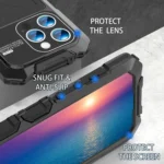 R-JUST Metal + Silicone + Tempered Glass Life Waterproof Phone Case with Holder, For iPhone 15 Pro Max, For iPhone 15 Pro, For iPhone 15 Plus, For iPhone 15 - Image 4