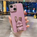 Plating Rabbit Holder Phone Case, For iPhone 15 Plus, For iPhone 15