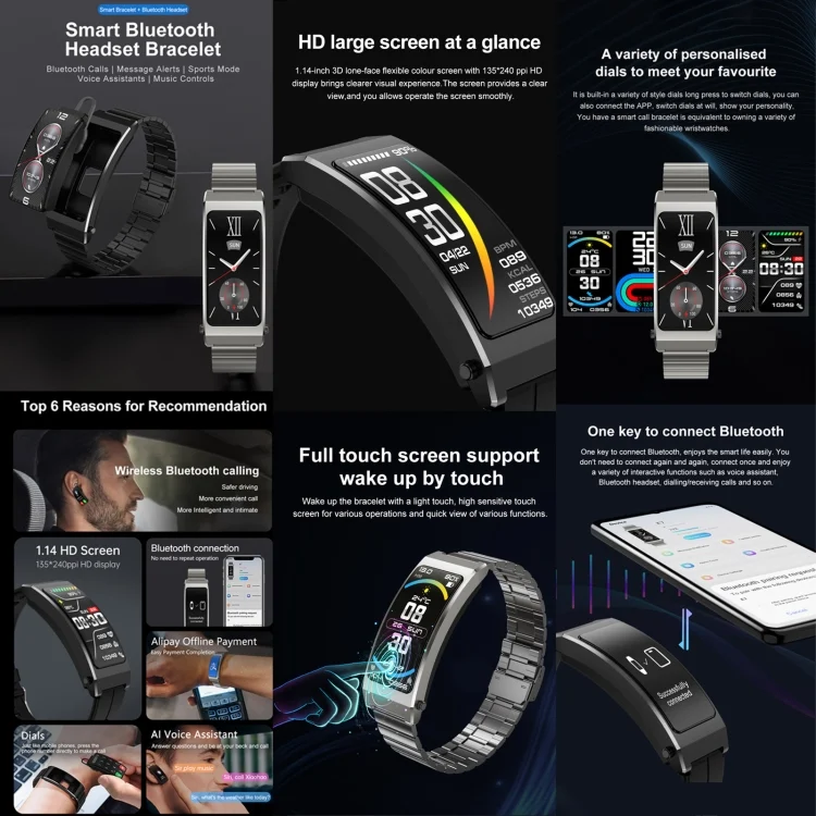 EDA0057154_B1.webp K7 1.14 inch TFT Screen Smart Call Bracelet, BT Call / Heart Rate / Blood Pressure / Blood Oxygen - Image 2