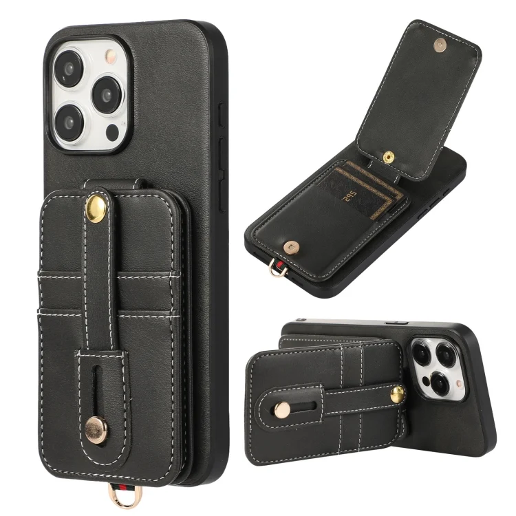 02 RFID Card Bag Cowhide Texture PU Phone Case, For iPhone 15 Pro Max