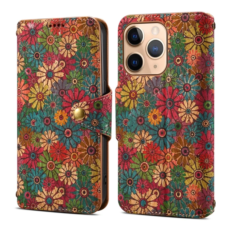 Denior Flower Language Series Cork Fabric Oil Edge Leather Phone Case, For iPhone 11 Pro