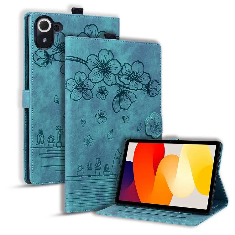 Cartoon Sakura Cat Embossed Leather Tablet Case, For Xiaomi Redmi K Pad, For Xiaomi Redmi Pad 2, For Xiaomi Redmi Pad SE 8.7 4G, For Xiaomi Redmi Pad Pro 12.1