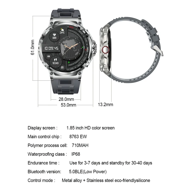 EDA0058722_B1.webp V69 IP68 BT5.0 1.85inch Smart Watch Support Voice Call / Sleep Detection - Image 2