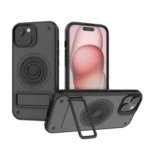 Carbon Fiber Texture PC + TPU Phone Case with Metal Holder, For iPhone 15, For iPhone 14 Plus, For iPhone 14