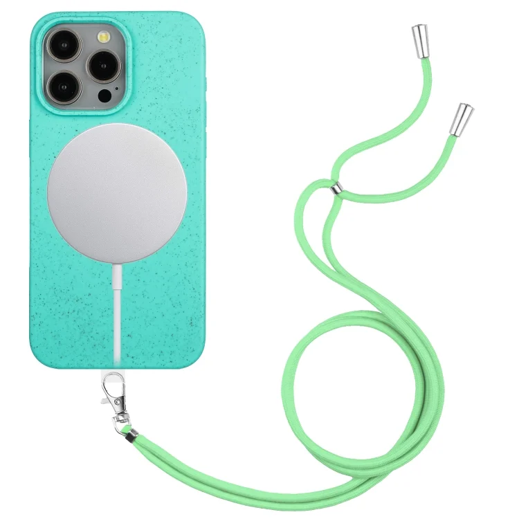 Wheat MagSafe Magnetic Straw Material + TPU Phone Case with Lanyard, For iPhone 15 Pro Max, For iPhone 15 Pro