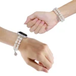 Beaded Dual Row Pearl Bracelet Watch Band, For Apple Watch SE 2023 44mm, For Apple Watch SE 2023 40mm, For Apple Watch Ultra 2 49mm, For Apple Watch Series 9 45mm, For Apple Watch Series 9 41mm... - Image 5