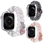 Beaded Dual Row Pearl Bracelet Watch Band, For Apple Watch SE 40mm, For Apple Watch SE 44mm, For Apple Watch 6 40mm, For Apple Watch Series 6 44mm, For Apple Watch Series 5 44mm... - Image 3
