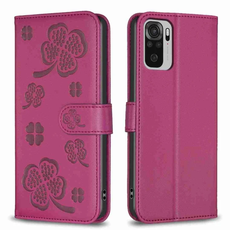 Four-leaf Embossed Leather Phone Case, For Xiaomi Redmi Note 10 4G / 10S, For Xiaomi Redmi Note 10 Pro, For Xiaomi Poco M3