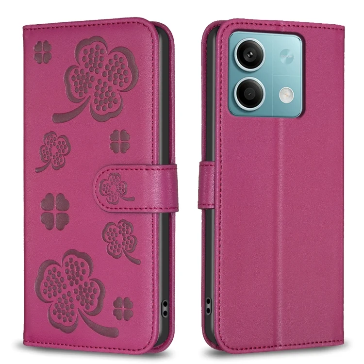 Four-leaf Embossed Leather Phone Case, For Xiaomi Redmi Note 13 4G Global, For Xiaomi Redmi Note 13, For Xiaomi Redmi 13C