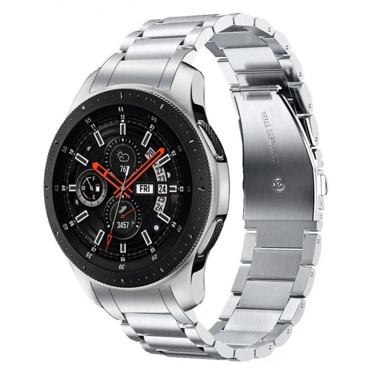 Three Strains Curved Flat Buckle Stainless Steel Watch Band