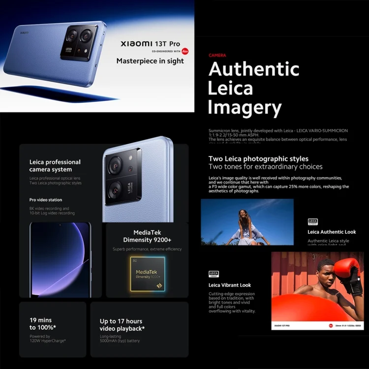EDA006121002A_1.webp Xiaomi 13T Pro Global, 6.67 inch MIUI 14 MediaTek Dimensity 9200+ Octa Core 3.35GHz, NFC, Network: 5G, Leica Lens - Image 2