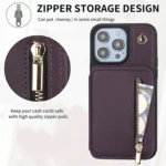 YM006 Skin Feel Zipper Card Bag Phone Case with Dual Lanyard, For iPhone 15 Plus, For iPhone 15 - Image 5