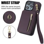 YM006 Skin Feel Zipper Card Bag Phone Case with Dual Lanyard, For iPhone 15 Plus, For iPhone 15 - Image 6