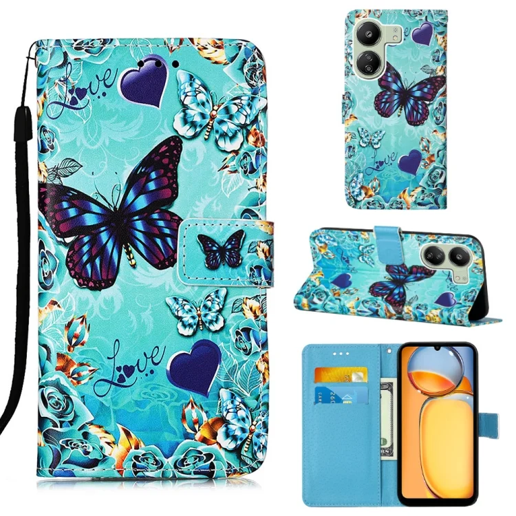 Colored Drawing Pattern Plain Weave Leather Phone Case, For Xiaomi Redmi 13C, For Xiaomi Redmi Note 13 Pro+ 5G