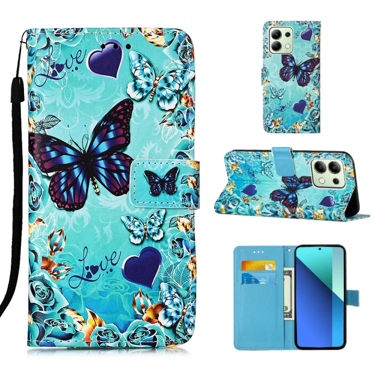 Colored Drawing Pattern Plain Weave Leather Phone Case, For Xiaomi Redmi Note 13 4G Global, For Xiaomi Redmi K70E