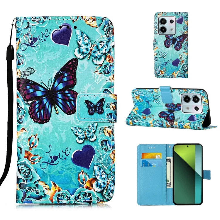 Colored Drawing Pattern Plain Weave Leather Phone Case, For Xiaomi Redmi Note 13 Pro 5G Global