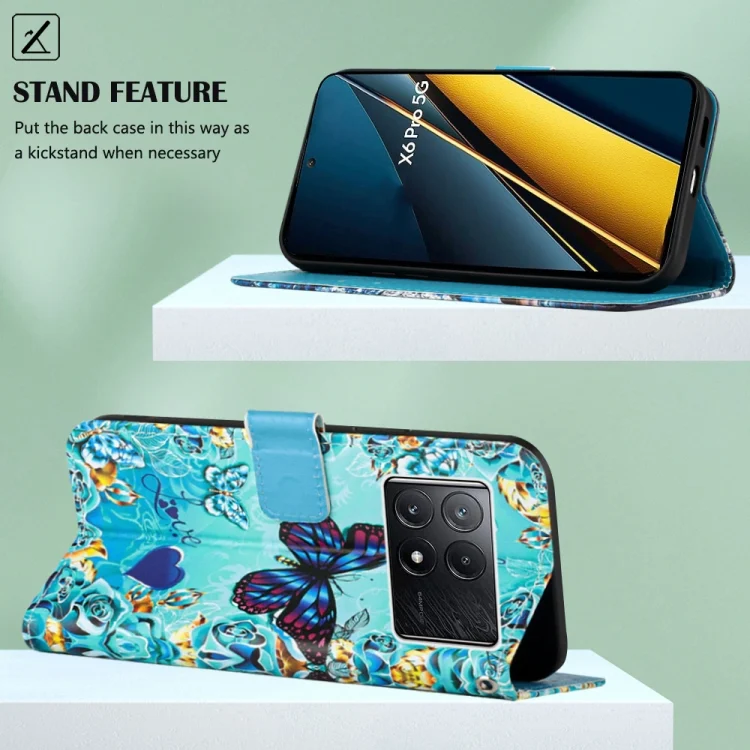 EDA006151410A_4.webp Colored Drawing Pattern Plain Weave Leather Phone Case, For Xiaomi Poco X6 Pro, For Xiaomi Redmi Note 13 5G Global - Image 5