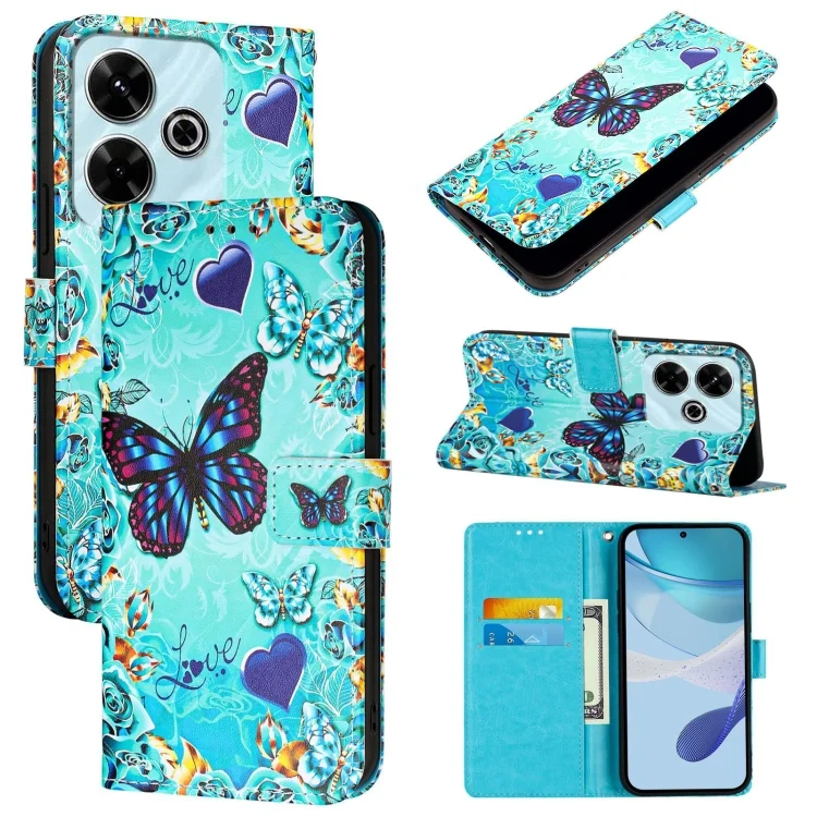 Colored Drawing Pattern Plain Weave Leather Phone Case, For Xiaomi Redmi 13 4G, For Xiaomi Poco M6 Pro 4G