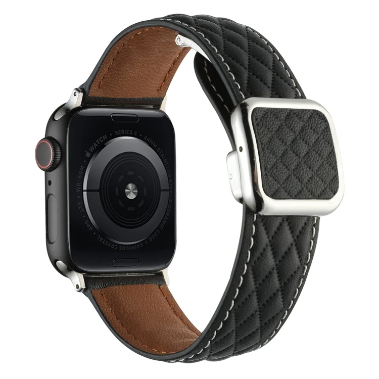 Rhombus Pattern Magnetic Square Buckle Leather Watch Band, For Apple Watch SE 2022 40mm, For Apple Watch SE 2022 44mm