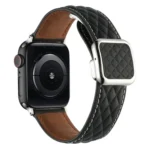 Rhombus Pattern Magnetic Square Buckle Leather Watch Band, For Apple Watch SE 40mm, For Apple Watch SE 44mm