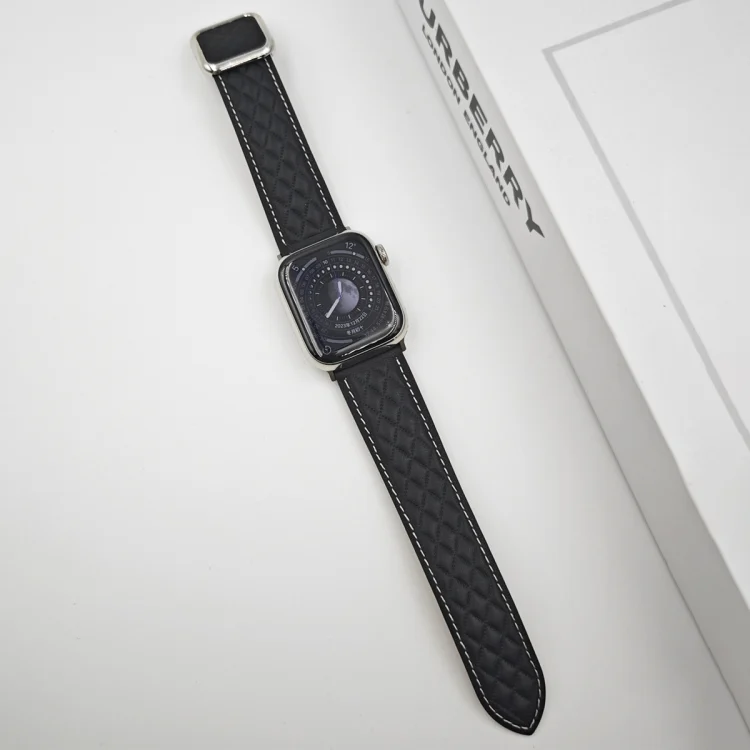EDA006170815A_1.webp Rhombus Pattern Magnetic Square Buckle Leather Watch Band, For Apple Watch Series 6 40mm, For Apple Watch Series 6 44mm - Image 6