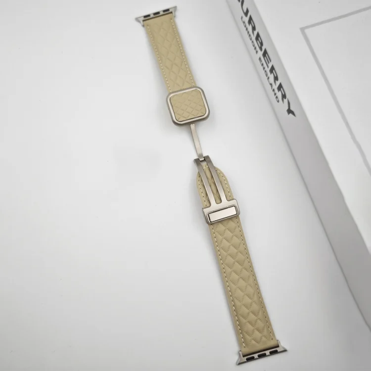 EDA0061708_B2.webp Rhombus Pattern Magnetic Square Buckle Leather Watch Band, For Apple Watch Series 7 41mm, For Apple Watch Series 7 45mm - Image 3