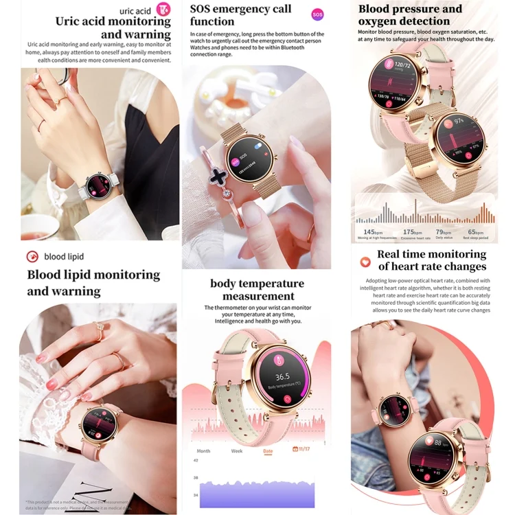 EDA0062300_B2.webp T86 Woman Health 1.27 inch Smart Watch, BT Call / Physiological Cycle / Heart Rate / Blood Pressure / Blood Glucose / SOS - Image 3