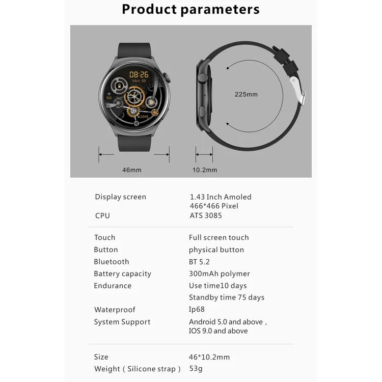EDA0062464_B9.webp QX10 1.43 inch BT5.2 Smart Sport Watch, Support Sleep / Heart Rate / Blood Oxygen / Blood Pressure Health Monitor - Image 10