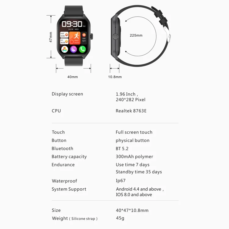 EDA0062505_B13.webp Qx5 1.96 inch BT5.2 Smart Sport Watch, Support Bluetooth Call / Sleep / Blood Oxygen / Temperature / Heart Rate / Blood Pressure Health Monitor - Image 14