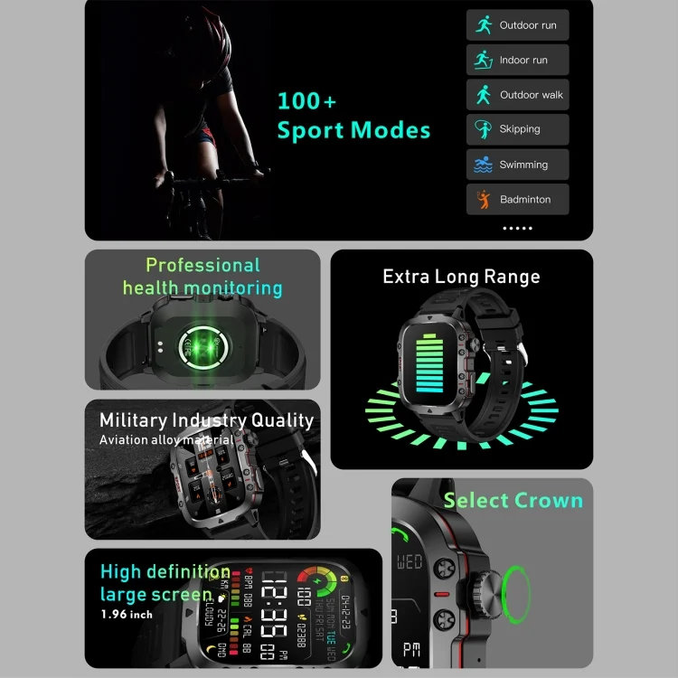 EDA0062511_B6.webp QX11 1.96 inch BT5.2 Smart Sport Watch, Support Bluetooth Call / Sleep / Blood Oxygen / Heart Rate / Blood Pressure Health Monitor - Image 7
