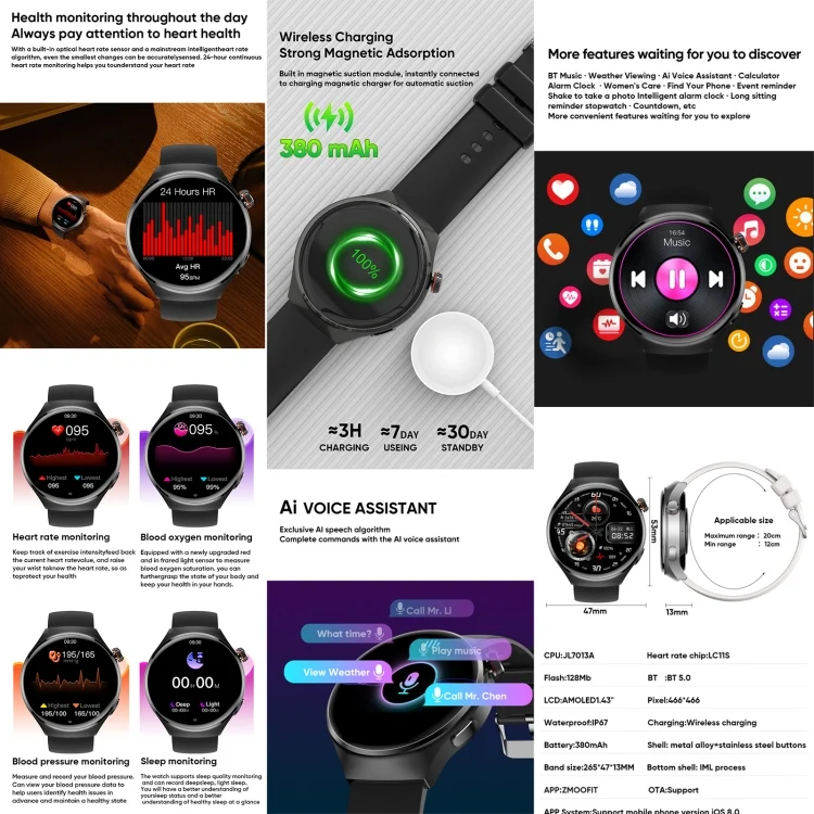 EDA0062605_B4.webp MT26 Smart Watch 1.43 inch AMOLED Bracelet, Support Bluetooth Call / Blood Pressure / Blood Oxygen / Heart Rate - Image 5