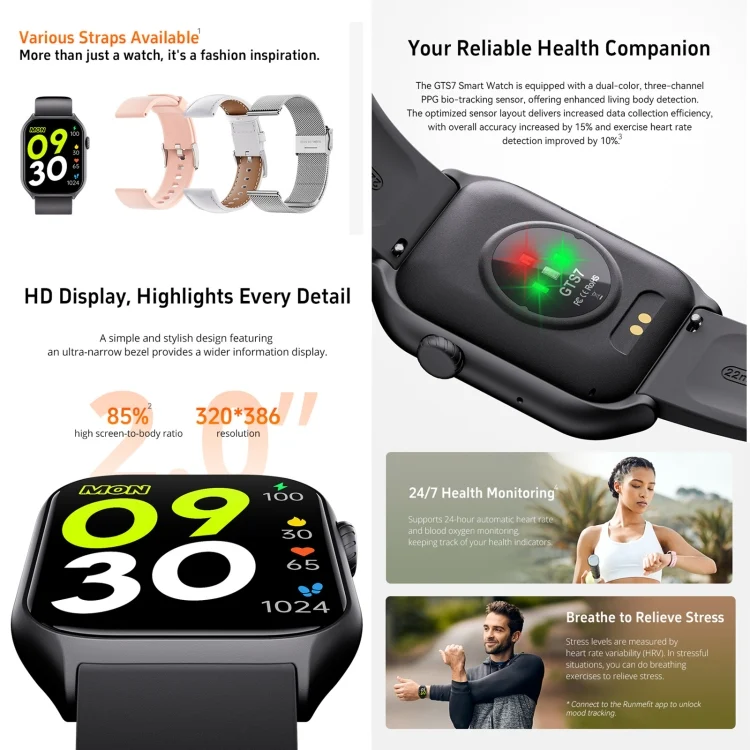 EDA0062730_B2.webp GTS7 2.0 inch Fitness Health Smart Watch, BT Call / Heart Rate / Blood Pressure / MET - Image 3