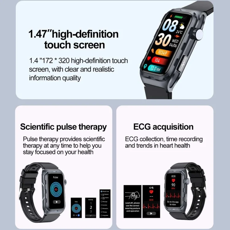 EDA0062850_B5.webp TK79 1.47 inch IP68 Waterproof Smart Watch, Support ECG / Blood Glucose / Blood Oxygen Monitoring / Uric Acid - Image 6
