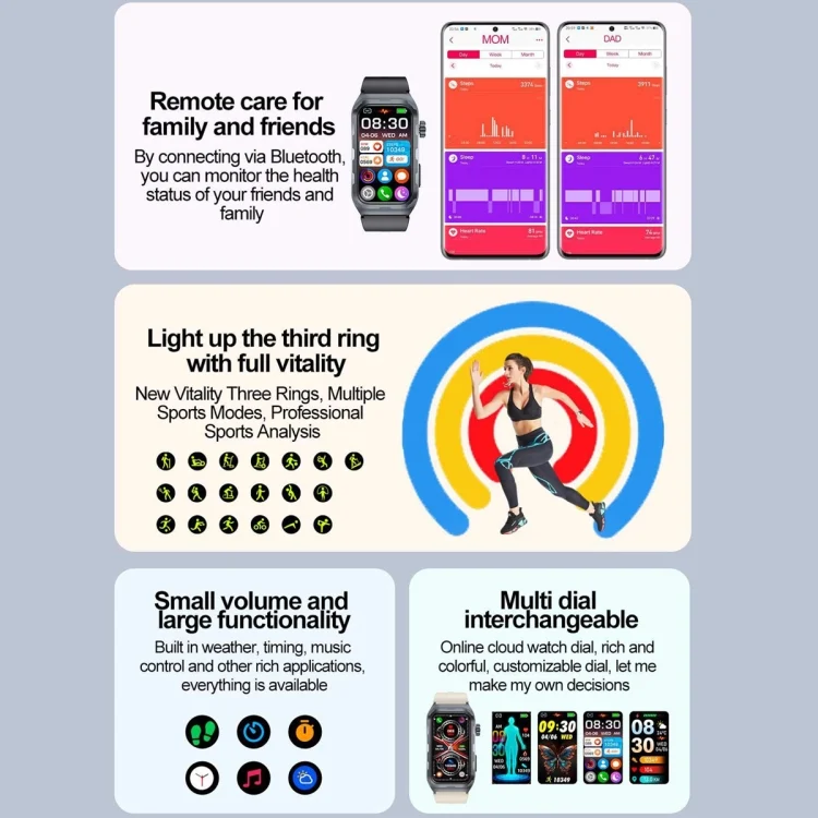 EDA0062850_B7.webp TK79 1.47 inch IP68 Waterproof Smart Watch, Support ECG / Blood Glucose / Blood Oxygen Monitoring / Uric Acid - Image 8
