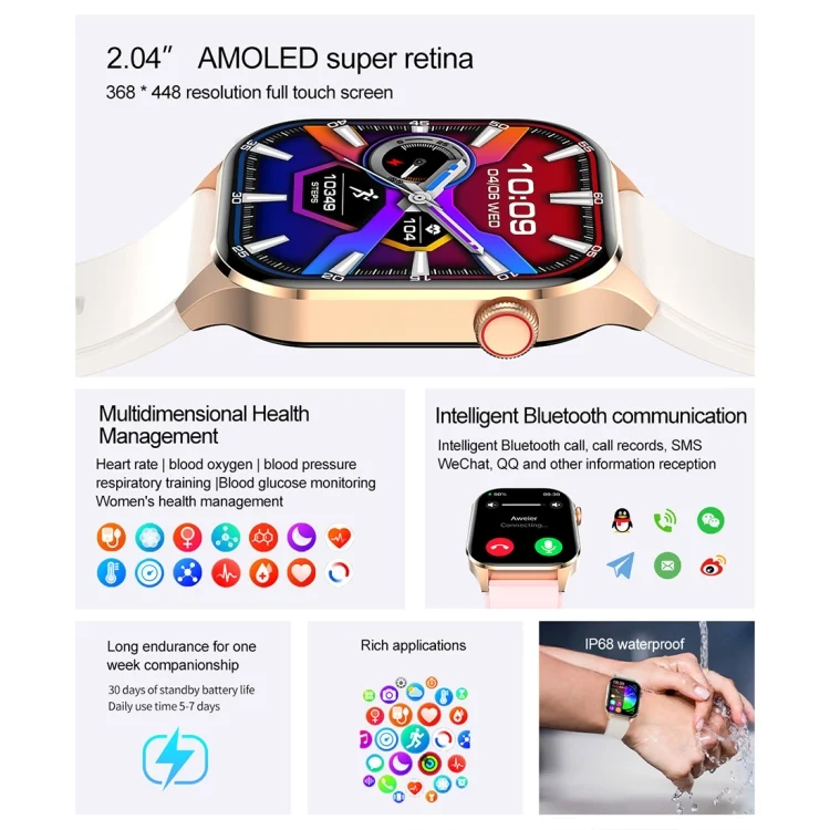 EDA0062854_B3.webp T98 2.04 inch IP68 Waterproof Bluetooth Call Smart Watch, Support Blood Oxygen Monitoring - Image 4