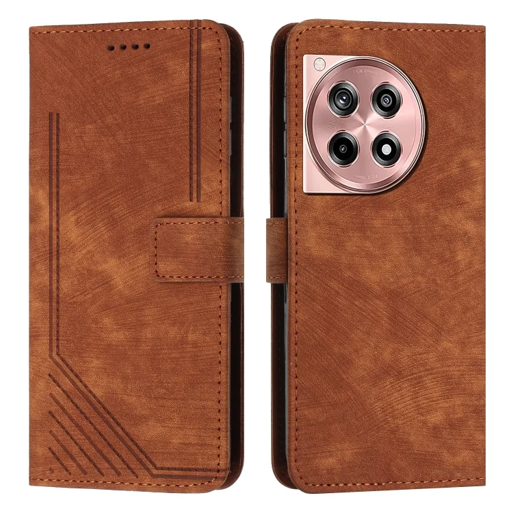 Skin Feel Stripe Pattern Leather Phone Case with Lanyard, For OnePlus Ace 3, For OnePlus 12