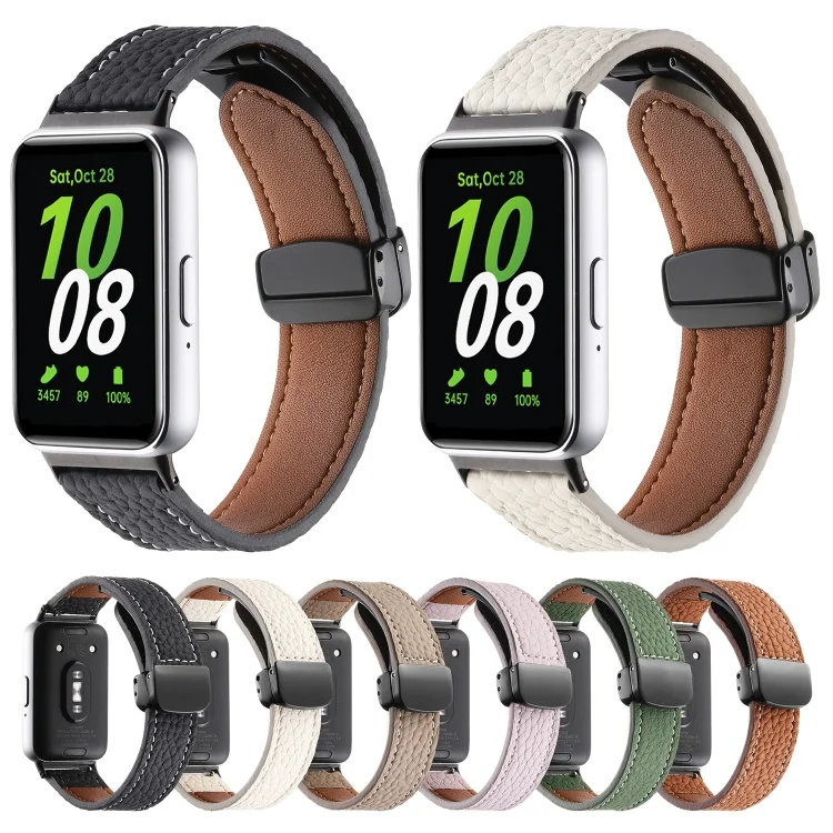 EDA0062933_B1.webp Litchi Texture Magnetic Black Buckle Leather Watch Band - Image 2