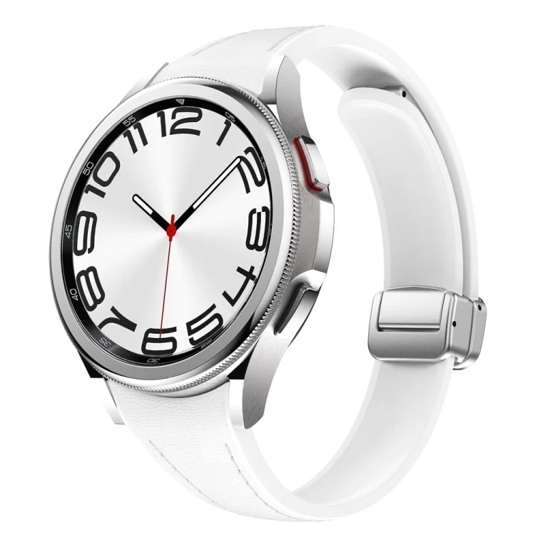Slim Magnetic Silver Buckle Leather Silicone Watch Band