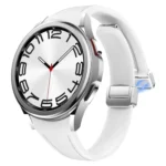 Slim Magnetic Silver Buckle Leather Silicone Watch Band - Image 4