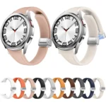 Slim Magnetic Silver Buckle Leather Silicone Watch Band - Image 2